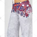 Elastic Waist Paisley Print Palazzo Pants - White