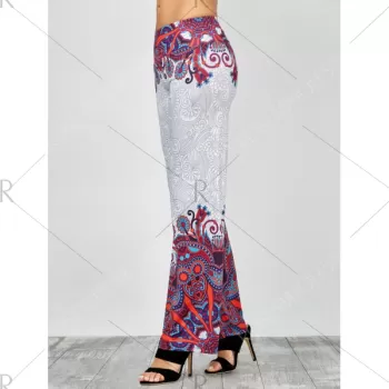 Elastic Waist Paisley Print Palazzo Pants - White