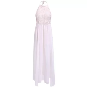 Elegant Halter Neck leeveless Backless High lit Women's Maxi Dress - White