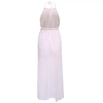 Elegant Halter Neck leeveless Backless High lit Women's Maxi Dress - White