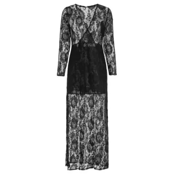 Elegant Plunging Neckline Long Sleeve Dress For Women - Black One