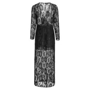 Elegant Plunging Neckline Long Sleeve Dress For Women - Black One