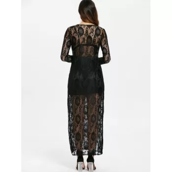 Elegant Plunging Neckline Long Sleeve Dress For Women - Black One