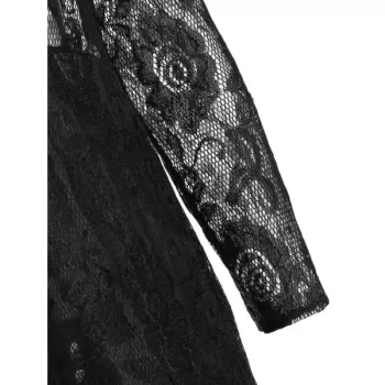 Elegant Plunging Neckline Long Sleeve Dress For Women - Black One