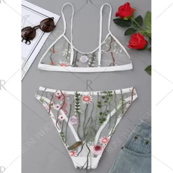 Embroidered Mesh Bralette et - White
