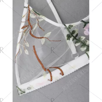 Embroidered Mesh Bralette et - White