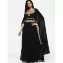 Embroidered Patches Cape Maxi Dress - Black