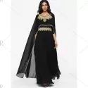Embroidered Patches Cape Maxi Dress - Black