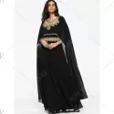 Embroidered Patches Cape Maxi Dress - Black