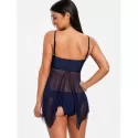 Embroidery esh Sheer Handkerchief Tankini Set - Purplish Blue