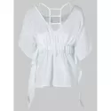 Empire Waist Peplum Blouse with Tank Top - Water