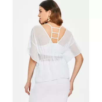 Empire Waist Peplum Blouse with Tank Top - Water