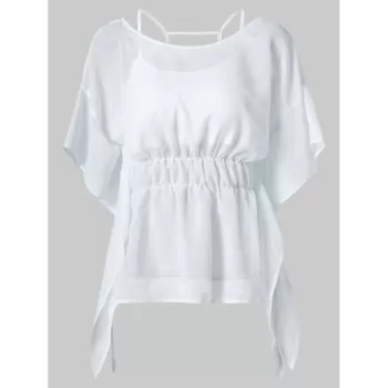 Empire Waist Peplum Blouse with Tank Top - Water