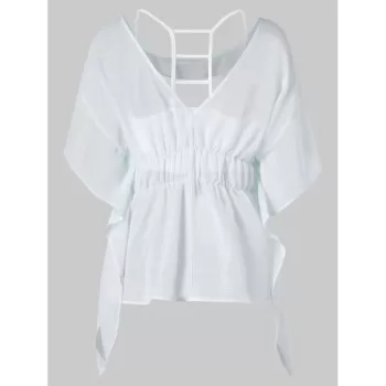 Empire Waist Peplum Blouse with Tank Top - Water