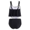 Ethnic Criss Cross Flounce Tankini Swimwear - Black