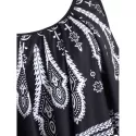 Ethnic Criss Cross Flounce Tankini Swimwear - Black