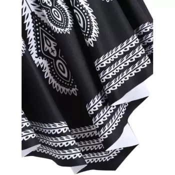 Ethnic Criss Cross Flounce Tankini Swimwear - Black