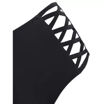 Ethnic Criss Cross Flounce Tankini Swimwear - Black