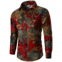 Ethnic Paisley Print Casual Shirt - Red Wine