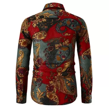 Ethnic Paisley Print Casual Shirt - Red Wine