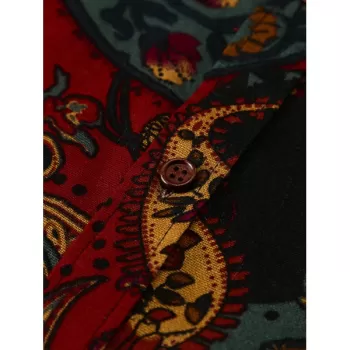 Ethnic Paisley Print Casual Shirt - Red Wine