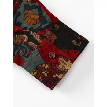 Ethnic Paisley Print Casual Shirt - Red Wine