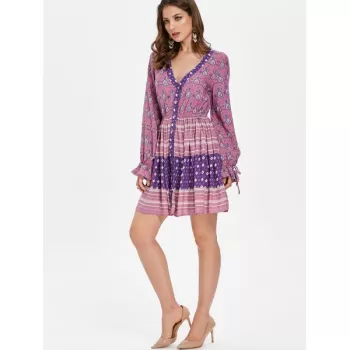 Ethnic Print High Waist Tunic Dress -