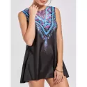 Ethnic Style Sleeveless Scoop Neck Printed Women's Dress - Black