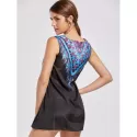 Ethnic Style Sleeveless Scoop Neck Printed Women's Dress - Black