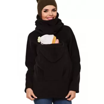 European American Fashion aternity Dress ulti-function Kangaroo Hoodie Coat Baby Wear Jacket - Black