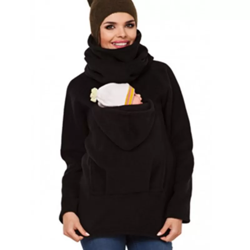 European American Fashion aternity Dress ulti-function Kangaroo Hoodie Coat Baby Wear Jacket - Black