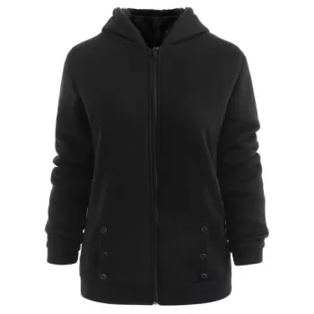 Fashion Casual Women's Thicken Hoodie Coat Outerwear Jacket - Black One