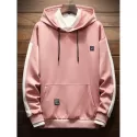 Fashion Solid Color Large Pocket Hoodie - Pink