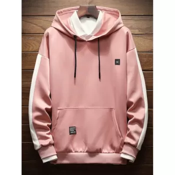 Fashion Solid Color Large Pocket Hoodie - Pink