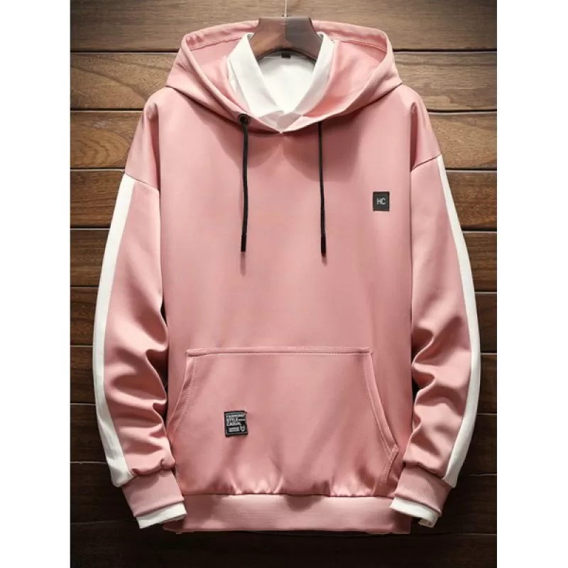 Fashion Solid Color Large Pocket Hoodie - Pink