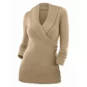 Fashion Women's V-neck Sweater - Khaki