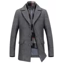 Fashion Woolen Plaid Scarf Lapel Coat - Gray