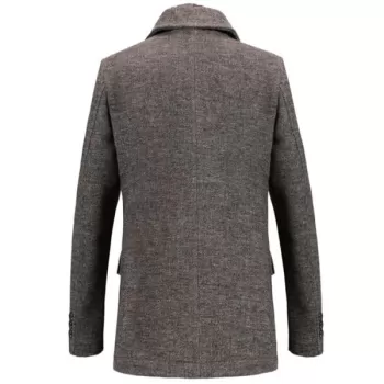 Fashion Woolen Plaid Scarf Lapel Coat - Gray