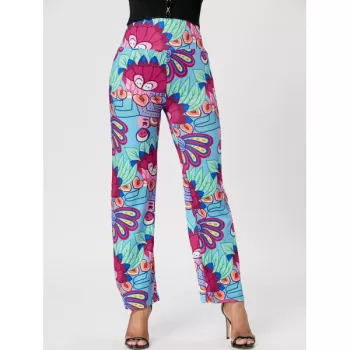 Fashionable Elastic Waist Loose-Fitting Printed Women's Exumas Pants -