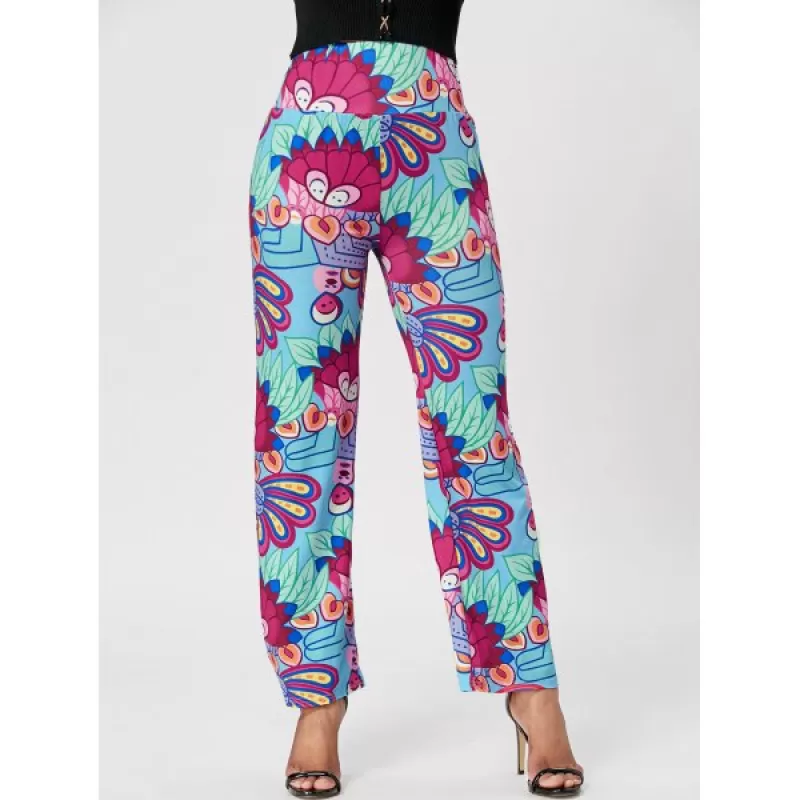 Fashionable Elastic Waist Loose-Fitting Printed Women's Exumas Pants -