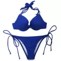 Fashionable Halter Pure Color Lace-Up Women's Bikini et - apphire Blue