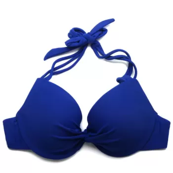 Fashionable Halter Pure Color Lace-Up Women's Bikini et - apphire Blue