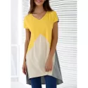 Fashionable V-Neck hort leeve Contrast Color Loose-Fitting Blouse -