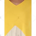 Fashionable V-Neck hort leeve Contrast Color Loose-Fitting Blouse -