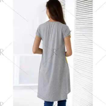 Fashionable V-Neck hort leeve Contrast Color Loose-Fitting Blouse -