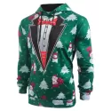Faux Coallar Santa Claus Snowmen Printed Christmas Hoodie - Pine Green