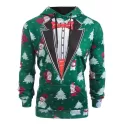 Faux Coallar Santa Claus Snowmen Printed Christmas Hoodie - Pine Green