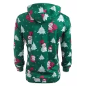 Faux Coallar Santa Claus Snowmen Printed Christmas Hoodie - Pine Green