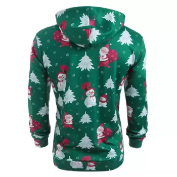 Faux Coallar Santa Claus Snowmen Printed Christmas Hoodie - Pine Green