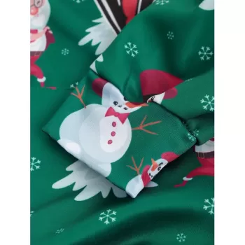 Faux Coallar Santa Claus Snowmen Printed Christmas Hoodie - Pine Green